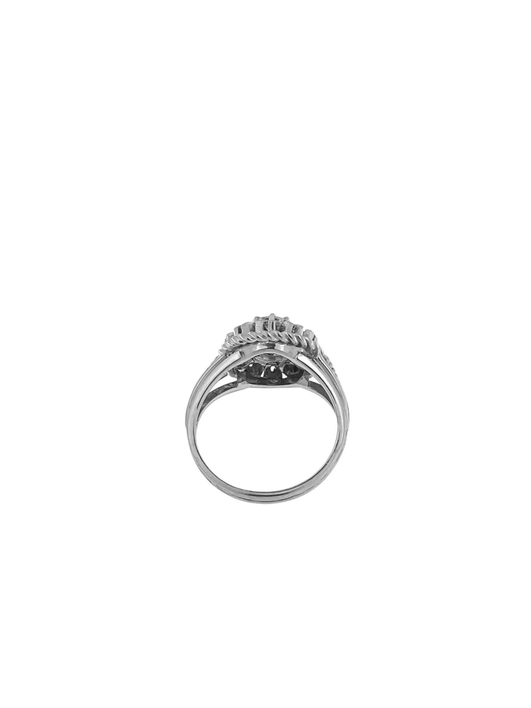 Retro White Gold Cocktail Ring HRD Certified with Natural Diamonds For Sale 4