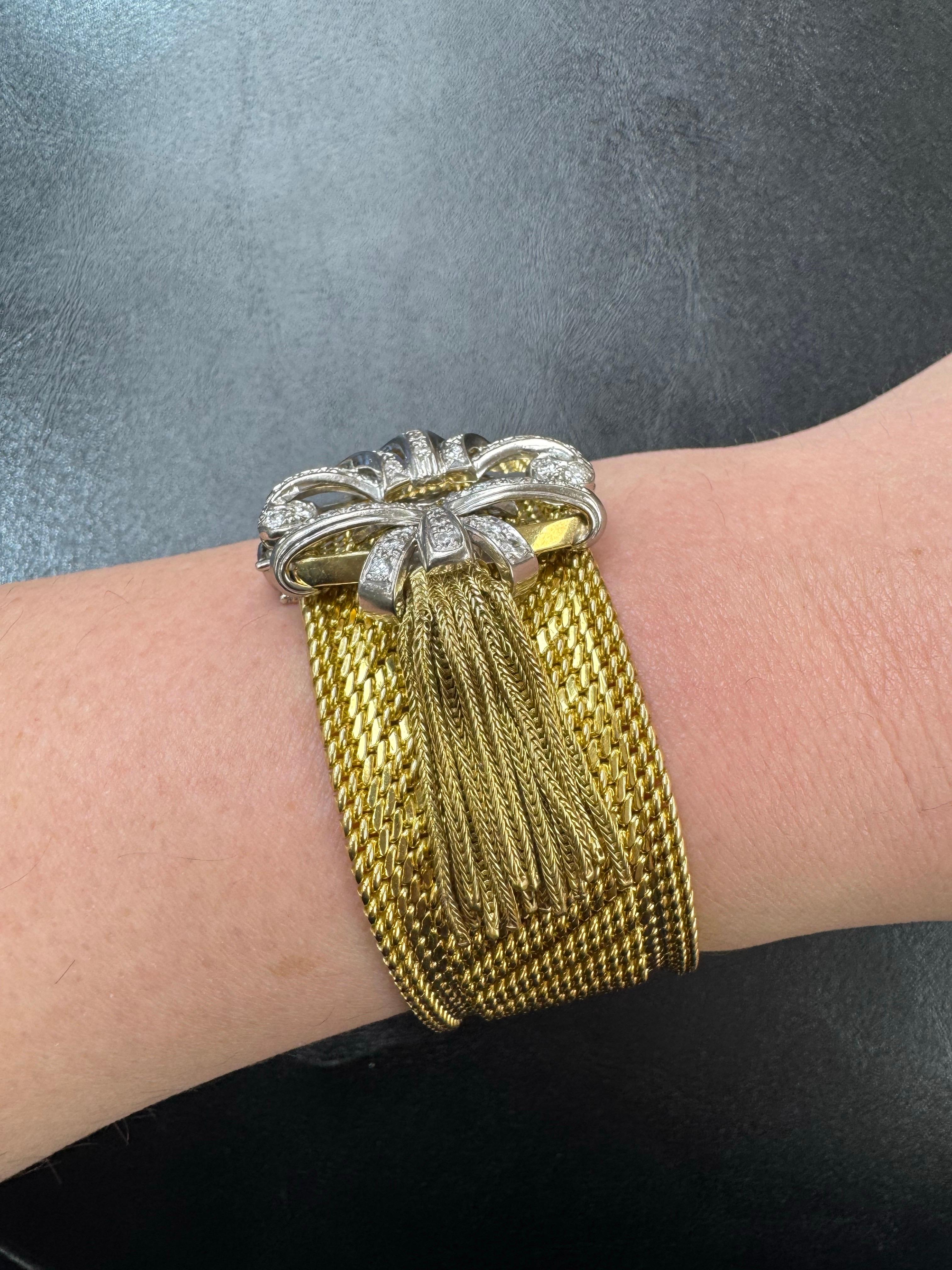 Pulsera retro con cierre de borla y hebilla ancha de diamantes 1,50 CTS Oro de 18 quilates 107,3 gramos en venta 5