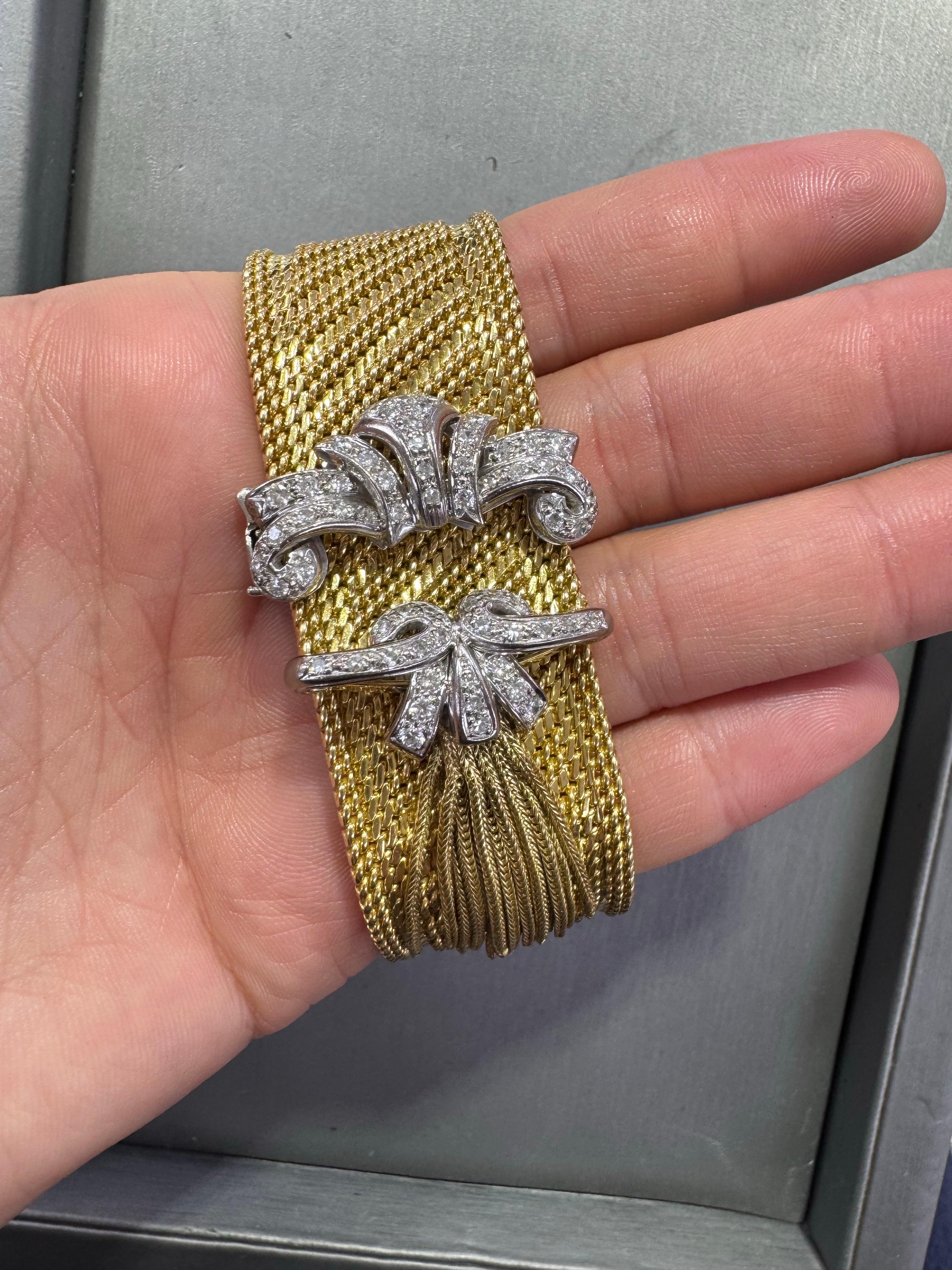 Pulsera retro con cierre de borla y hebilla ancha de diamantes 1,50 CTS Oro de 18 quilates 107,3 gramos en venta 6