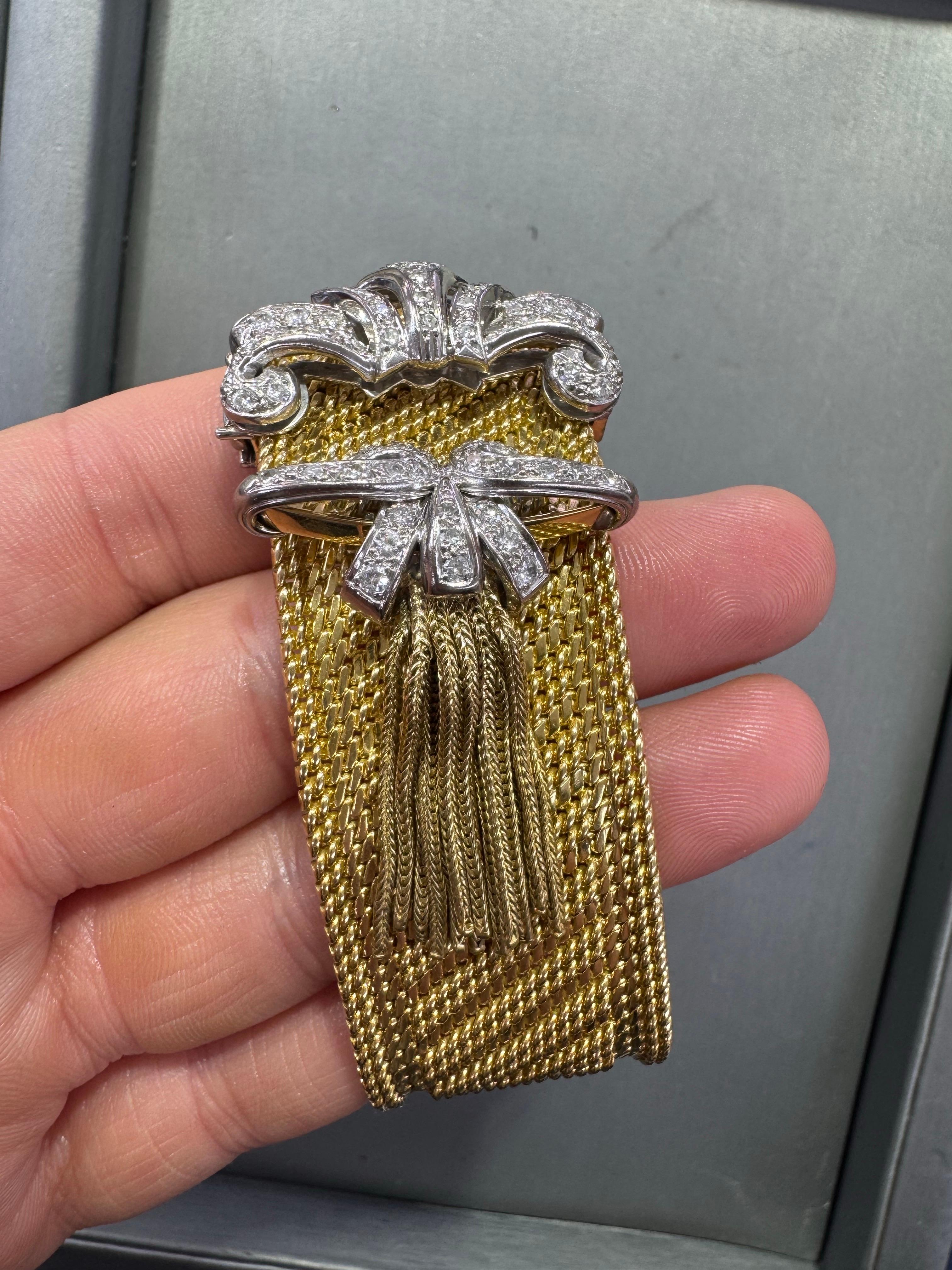 Pulsera retro con cierre de borla y hebilla ancha de diamantes 1,50 CTS Oro de 18 quilates 107,3 gramos en venta 7