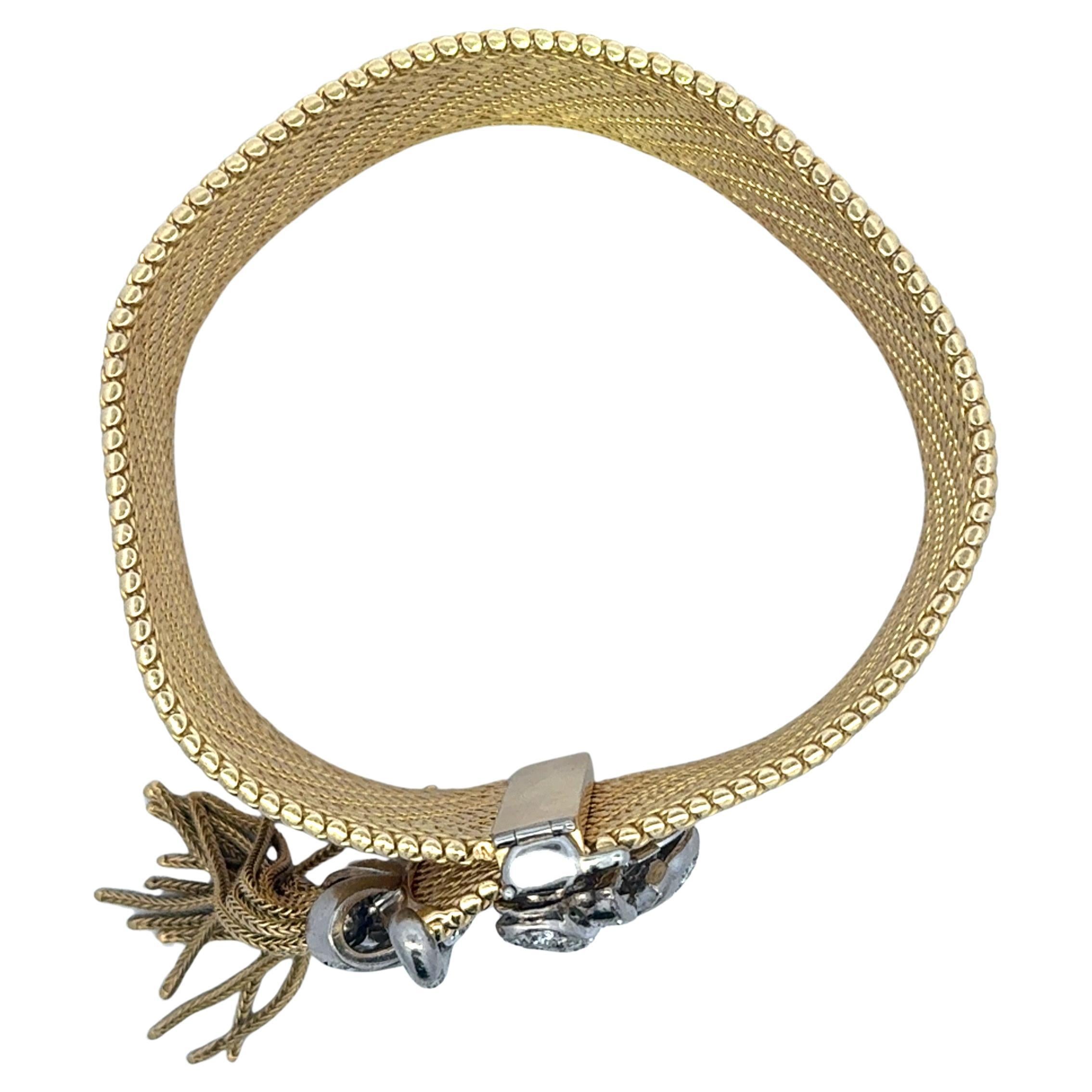Pulsera retro con cierre de borla y hebilla ancha de diamantes 1,50 CTS Oro de 18 quilates 107,3 gramos en venta 1