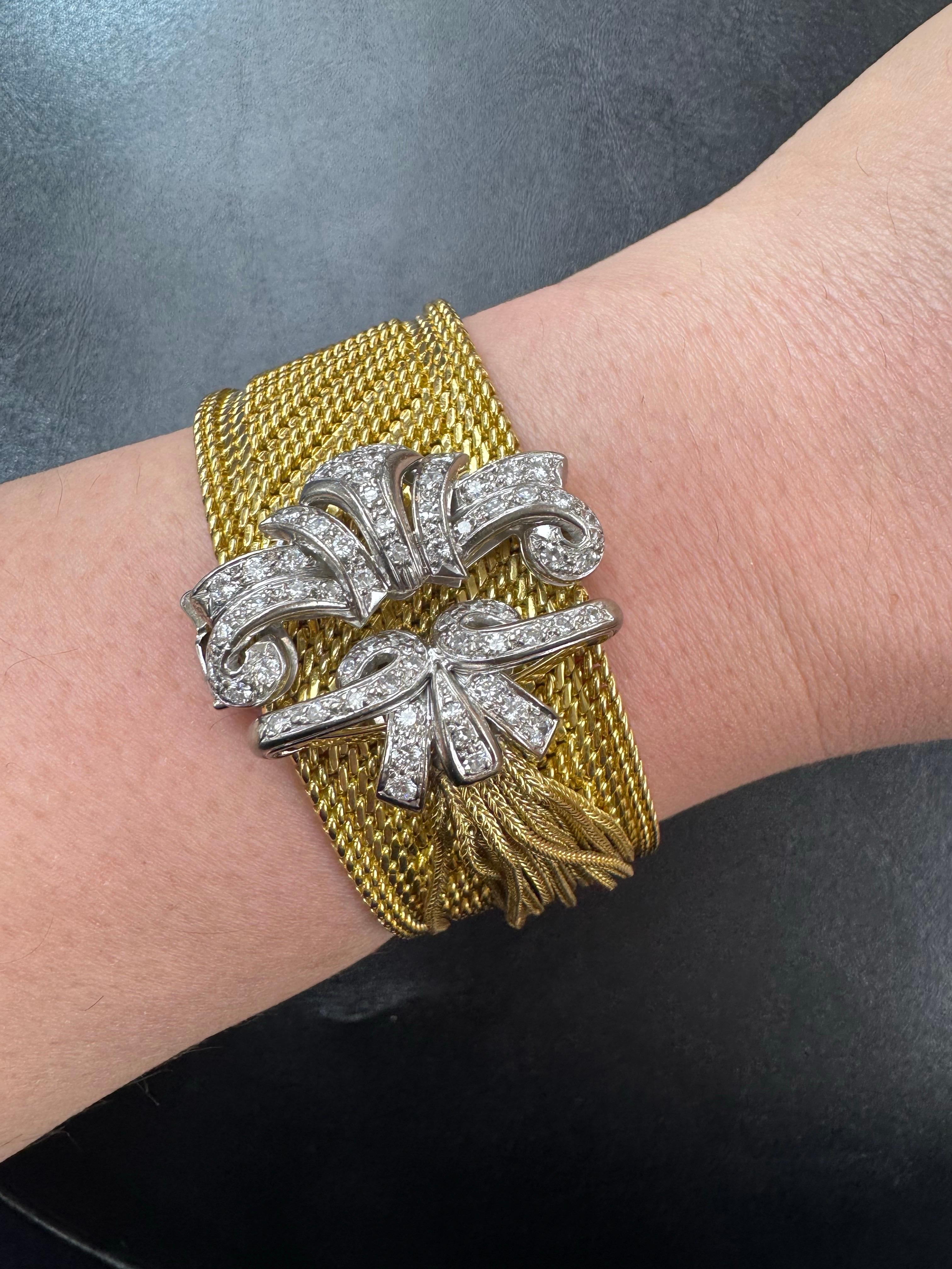Pulsera retro con cierre de borla y hebilla ancha de diamantes 1,50 CTS Oro de 18 quilates 107,3 gramos en venta 2
