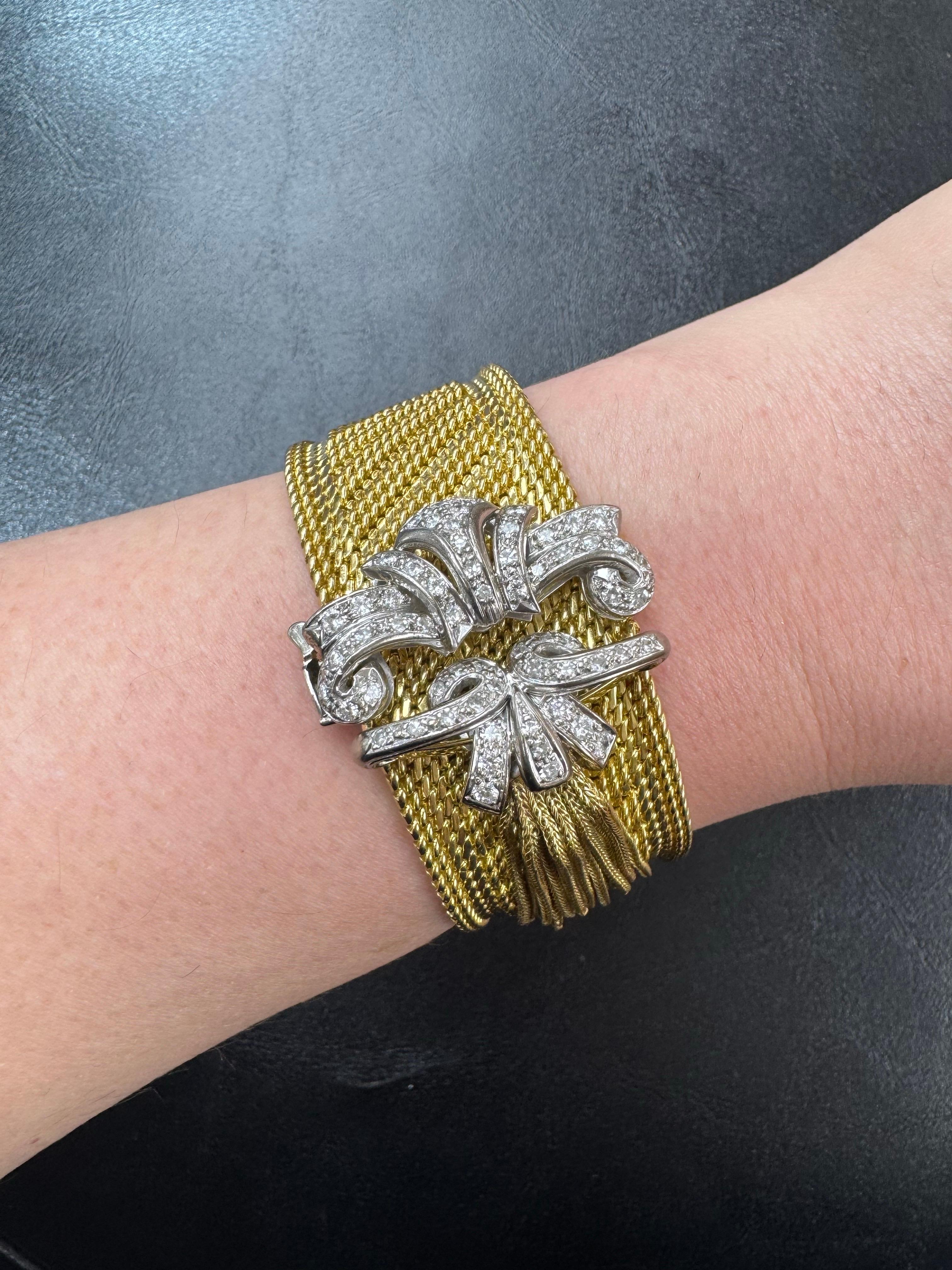 Pulsera retro con cierre de borla y hebilla ancha de diamantes 1,50 CTS Oro de 18 quilates 107,3 gramos en venta 3