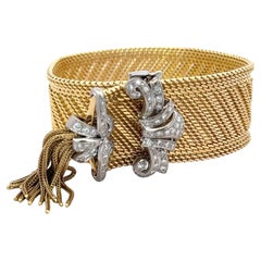Retro Wide Diamond Buckle Tassel Clasp Bracelet 1.50 CTS 18KT Gold 107.3 Grams