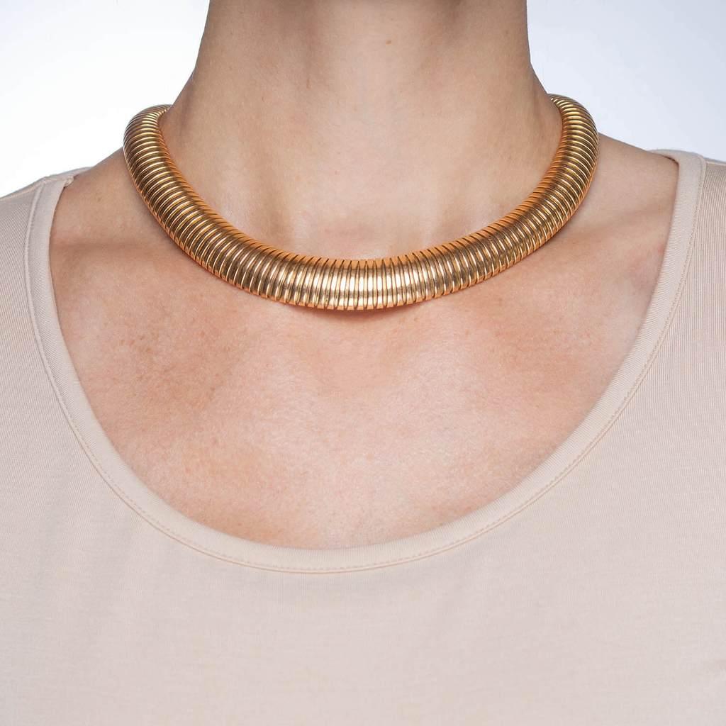 Retro Wide Graduating Gooseneck Gold Chain Necklace In Good Condition In Narberth, PA