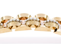 Retro Wide Link Tank Bracelet with Pearls