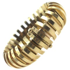 Vintage Wide Ribbed Link Yellow Gold Bracelet