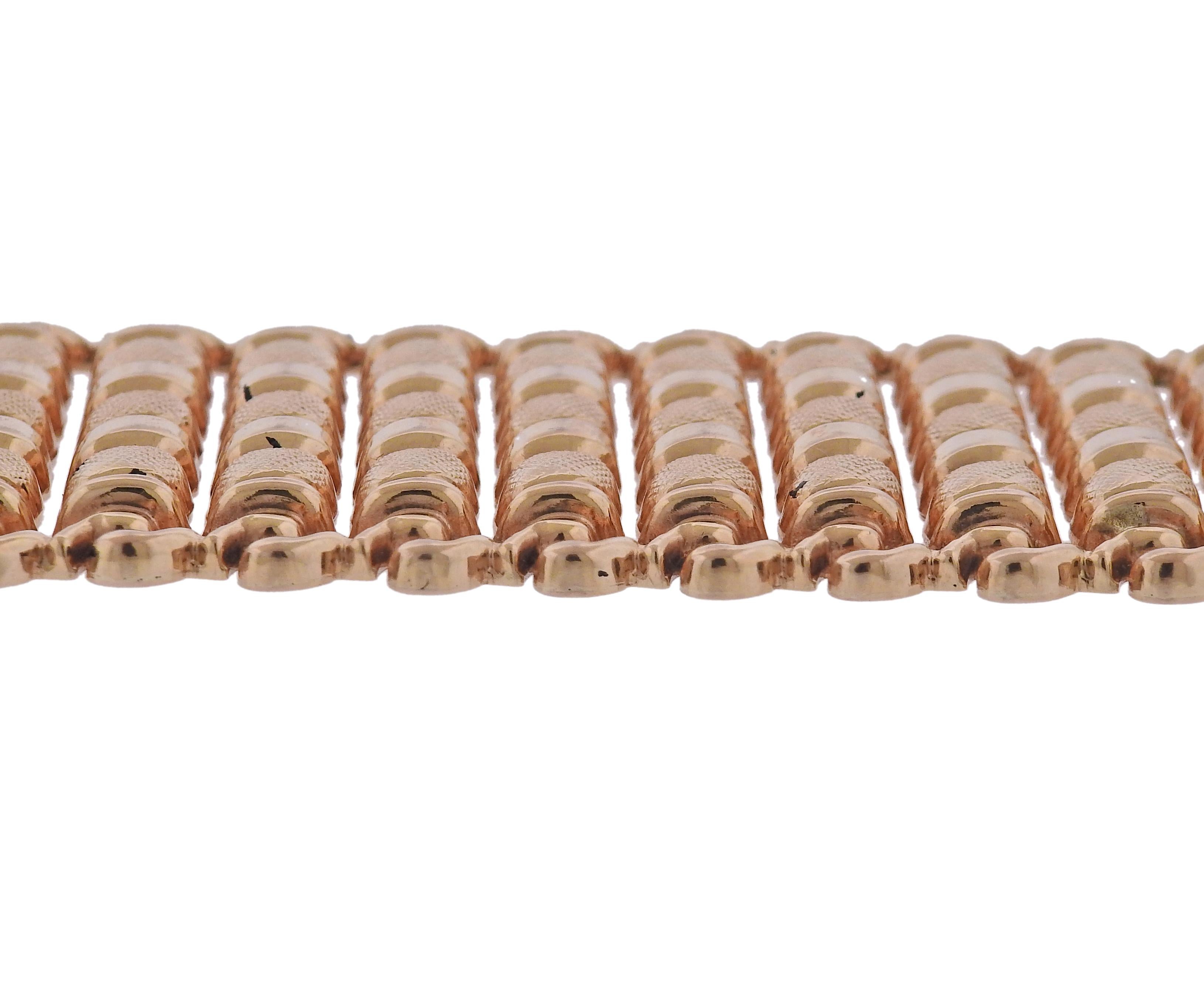 Retro Wide Rose Gold Bracelet In Excellent Condition For Sale In New York, NY