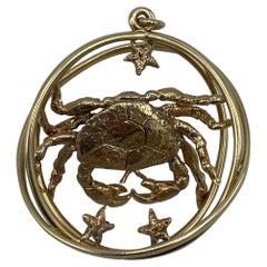 Retro William Ruser Rose Gold Astrological Zodiac Sign Cancer Crab Pendant