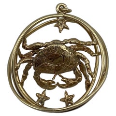 Vintage William Ruser Rose Gold Astrological Zodiac Sign Cancer Crab Pendant 