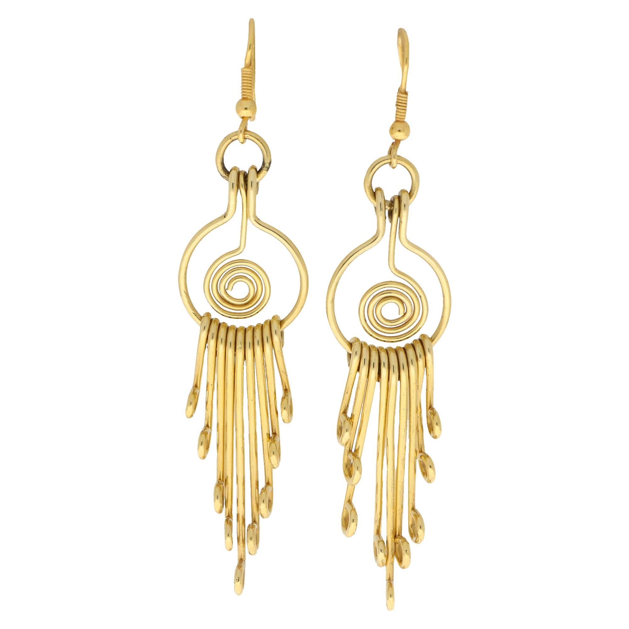 Retro Wire-Work Swirl Dangle Drop Earrings Set in 18 Karat Yellow Gold For Sale