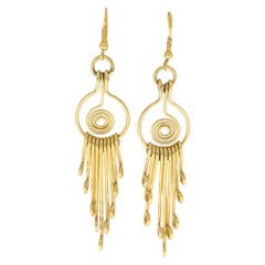 Retro Wire-Work Swirl Dangle Drop Earrings Set in 18 Karat Yellow Gold
