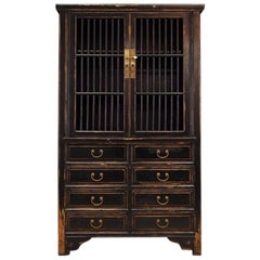 Retro Wood Black Cabinet 1980s Vintage Unique