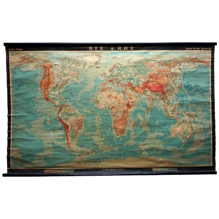 Retro World Map Earth Poster Wall Chart Print For Sale