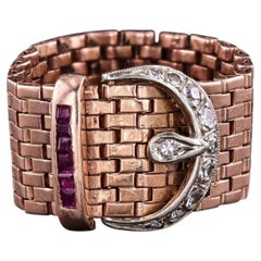 Retro Woven Buckle Ring of 14k Rose Gold, Circa 1940s
