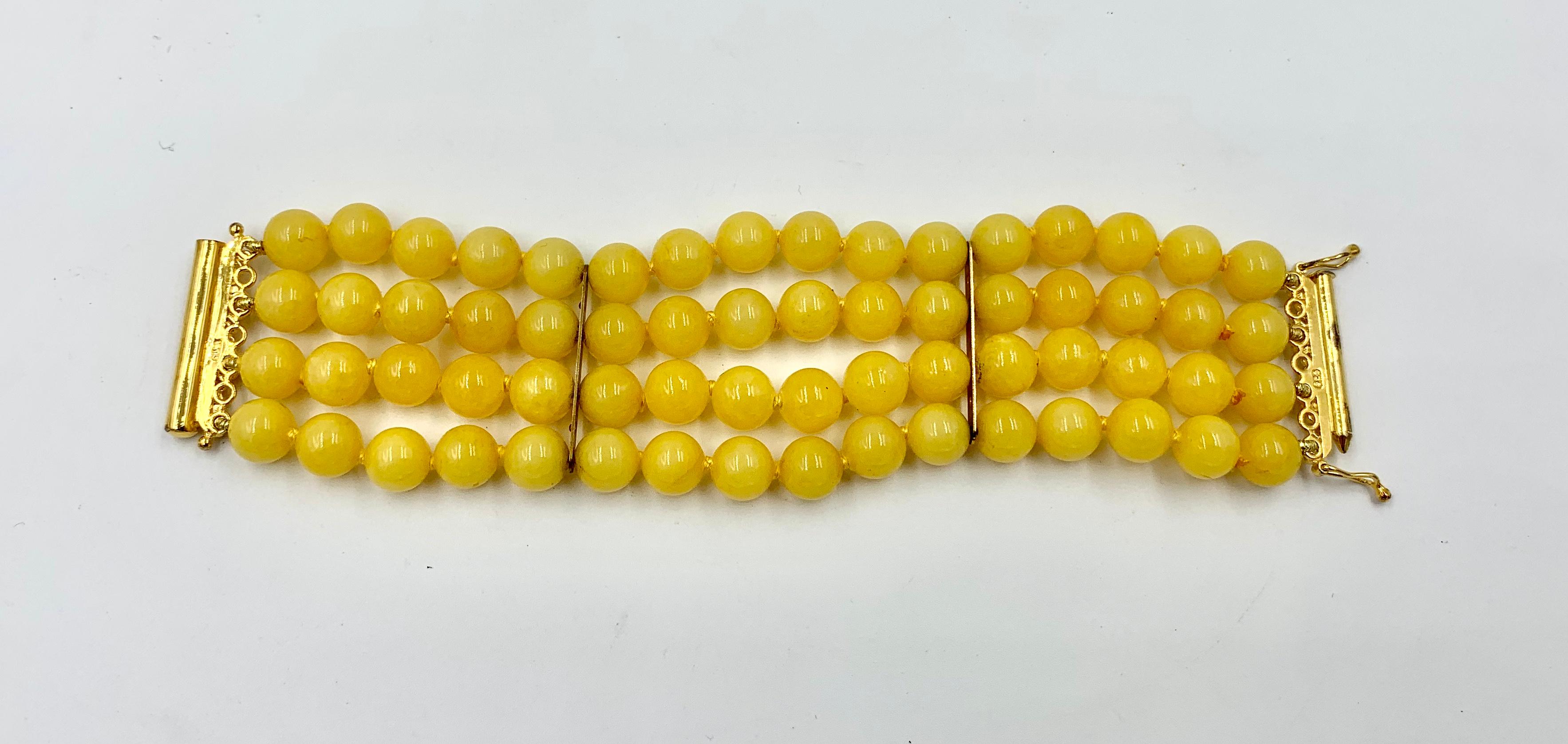 Contemporary Retro Yellow Chalcedony Bracelet 4-Strand Beads For Sale
