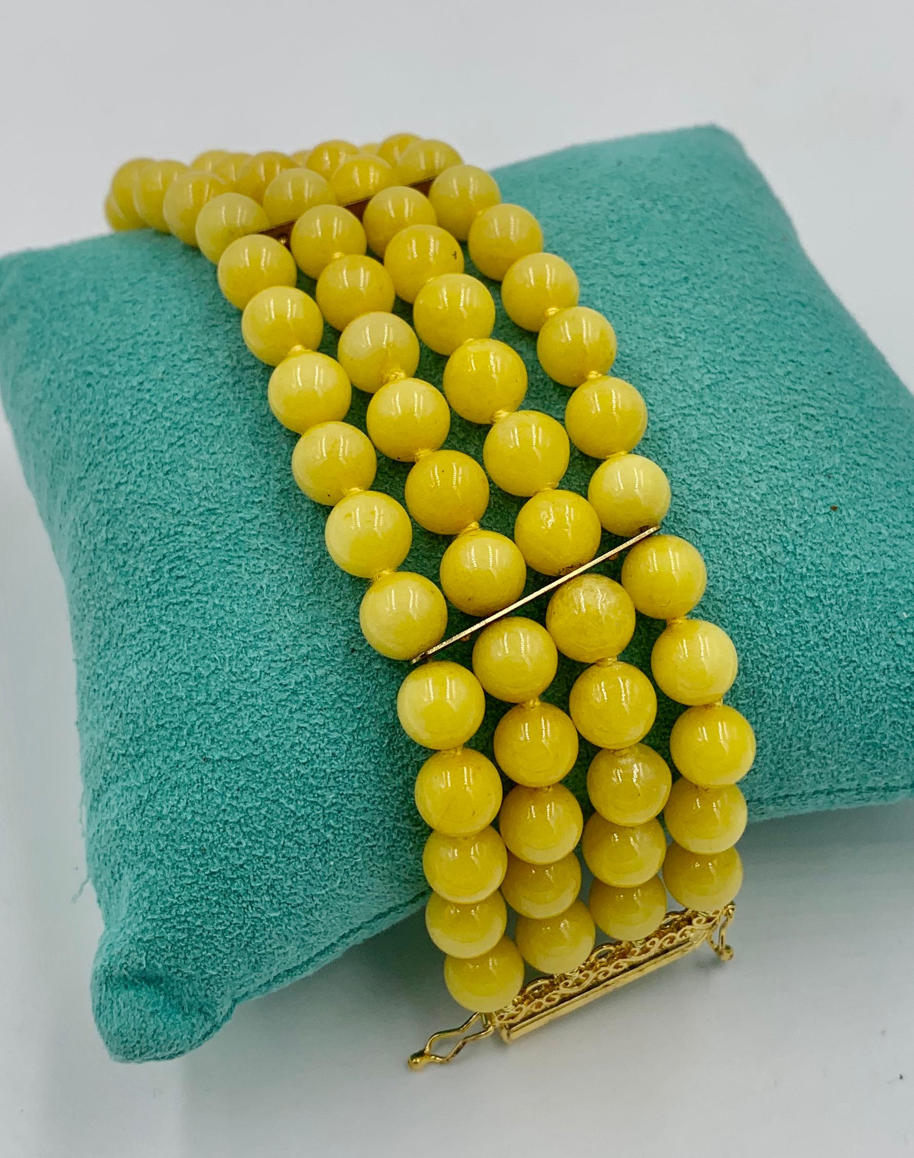Ball Cut Retro Yellow Chalcedony Bracelet 4-Strand Beads For Sale