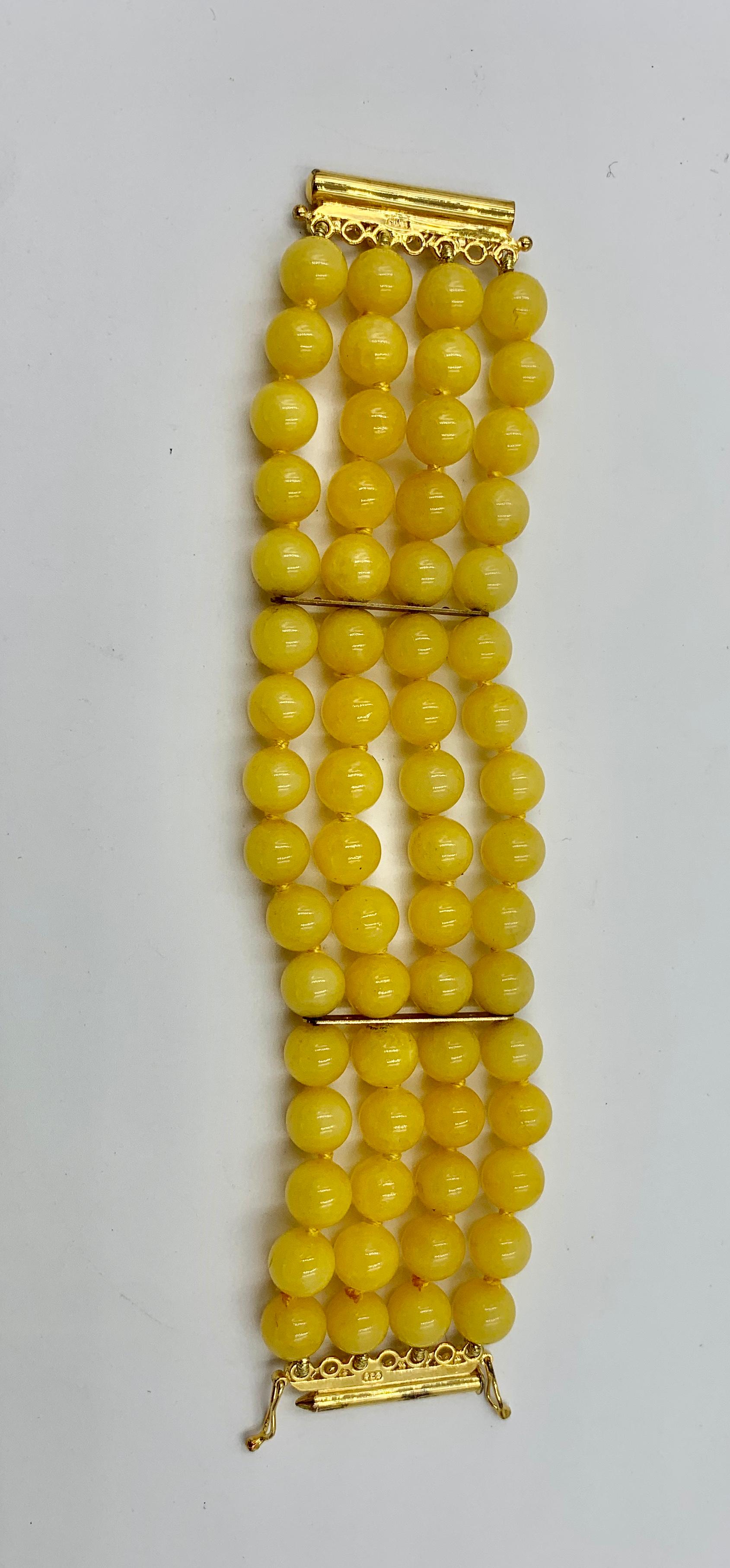 Women's Retro Yellow Chalcedony Bracelet 4-Strand Beads For Sale