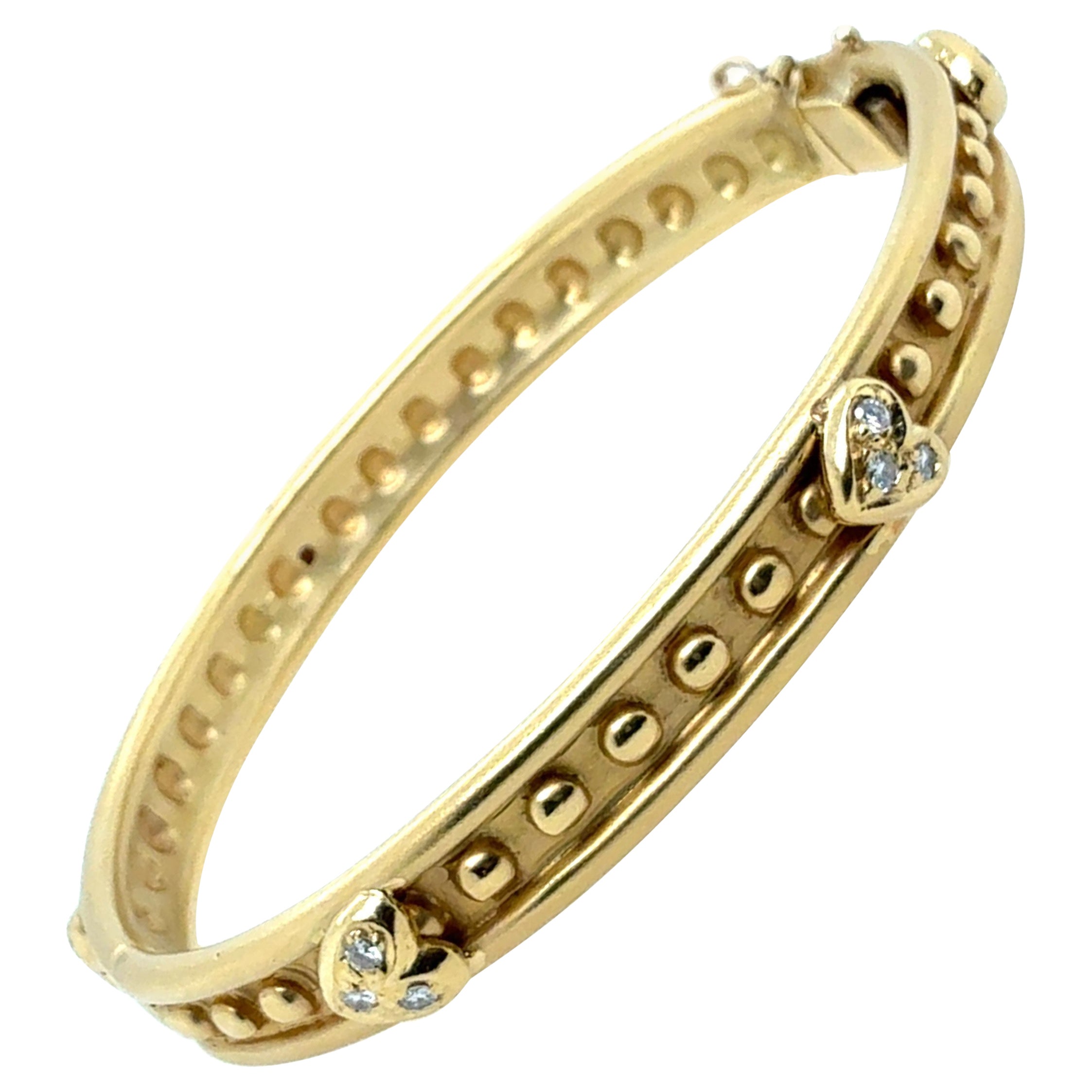 Retro Yellow Gold 0.40 CT Natural Diamond Heart Bangle Bracelet