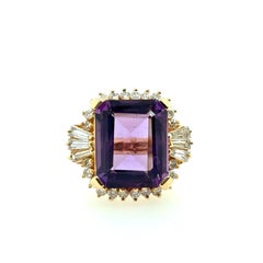 Retro Yellow Gold 10 Carat Amethyst & Natural Diamond Ballerina Ring Circa 1970