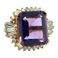 Retro Yellow Gold 10 Carat Amethyst & Natural Diamond Ballerina Ring Circa 1970