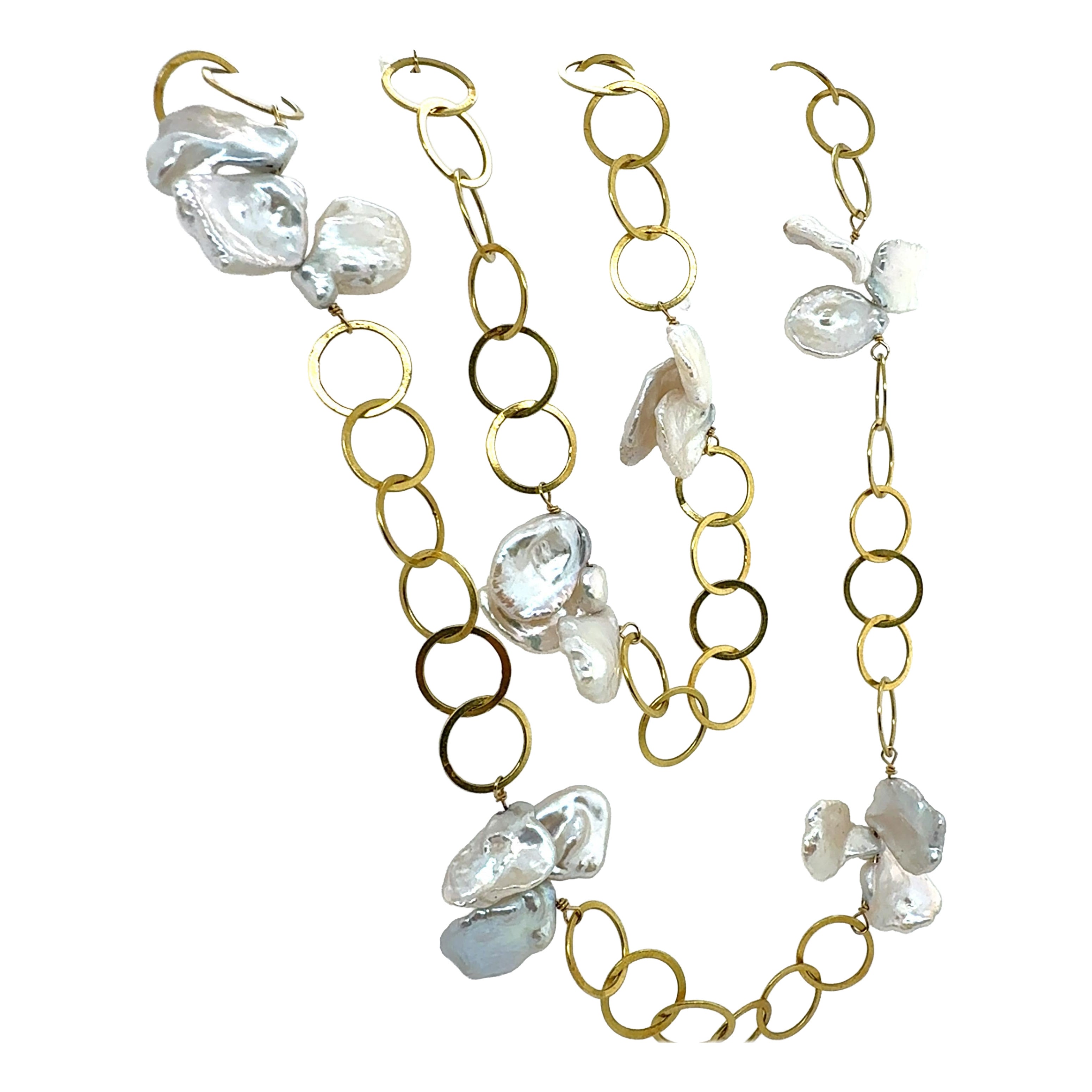 Collana circolare in oro giallo retrò con perle Keshi da 36 pollici CIRCA 1990 in vendita