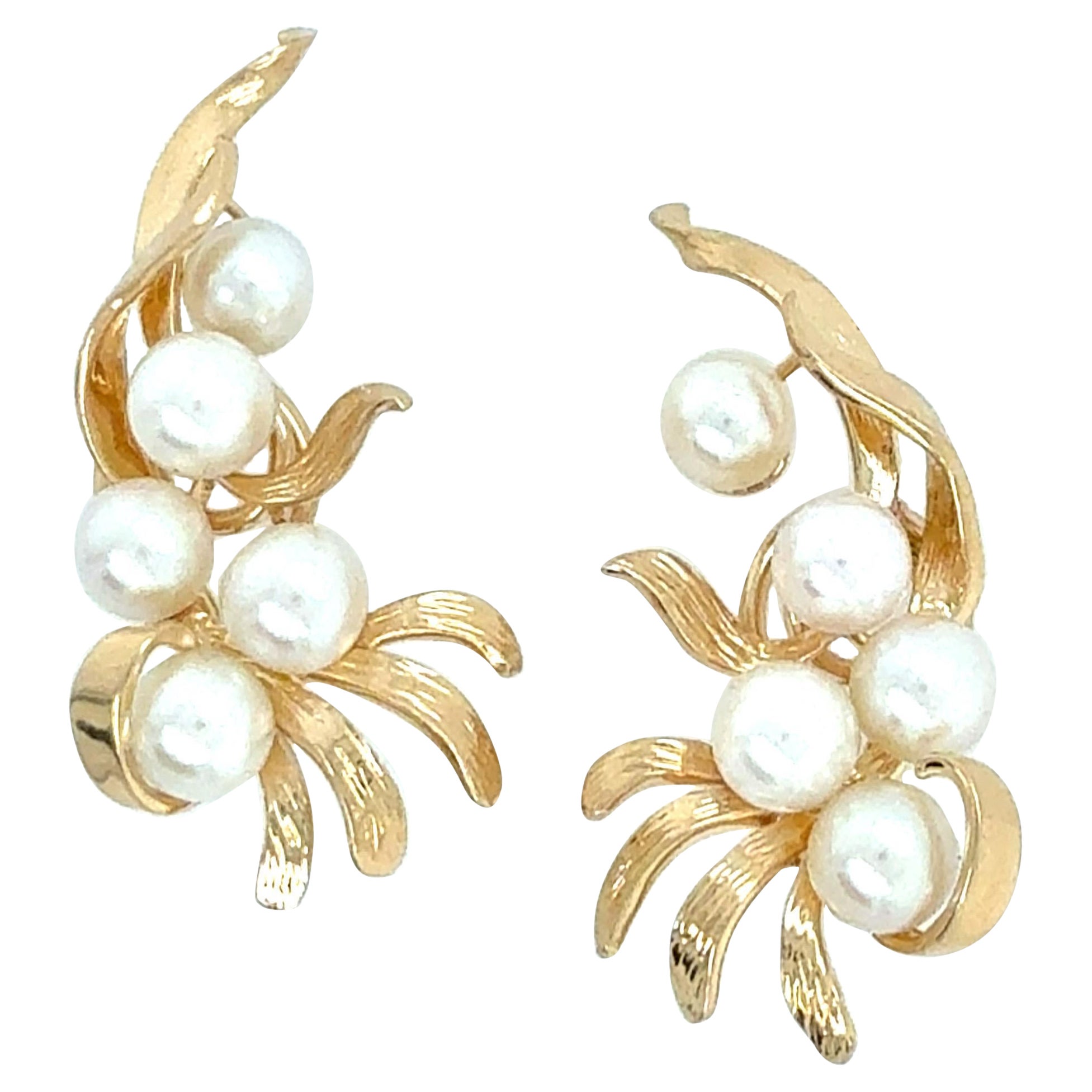 Orecchini a clip in oro giallo retrò con perle coltivate da 7 mm CIRCA 1970