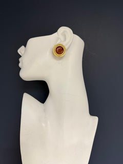 Retro Yellow Gold Amber-Colored Intaglio Statement Earrings Circa 1995