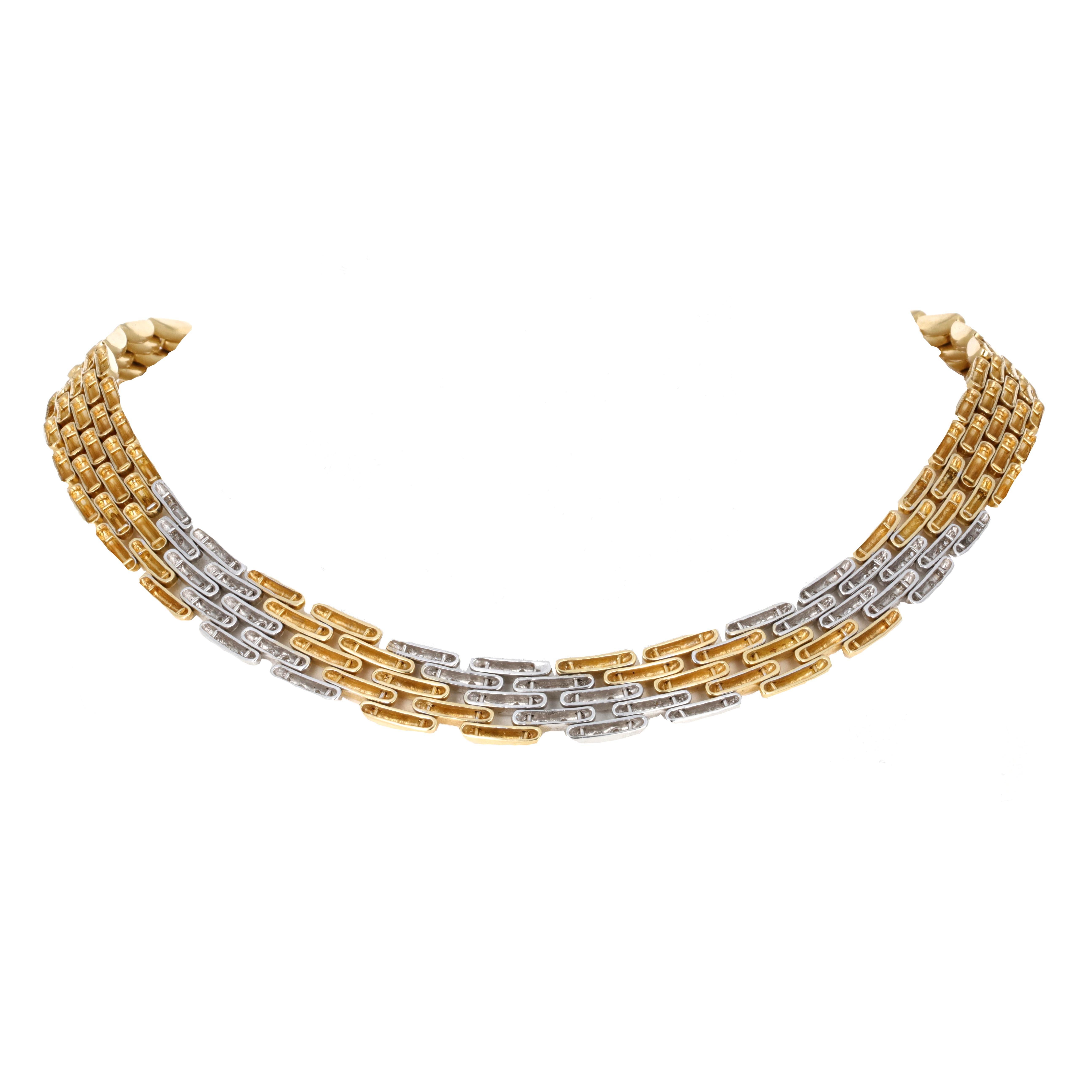 Retro Yellow Gold and Diamond Chain Link Necklace In Excellent Condition In Beverly Hills, CA