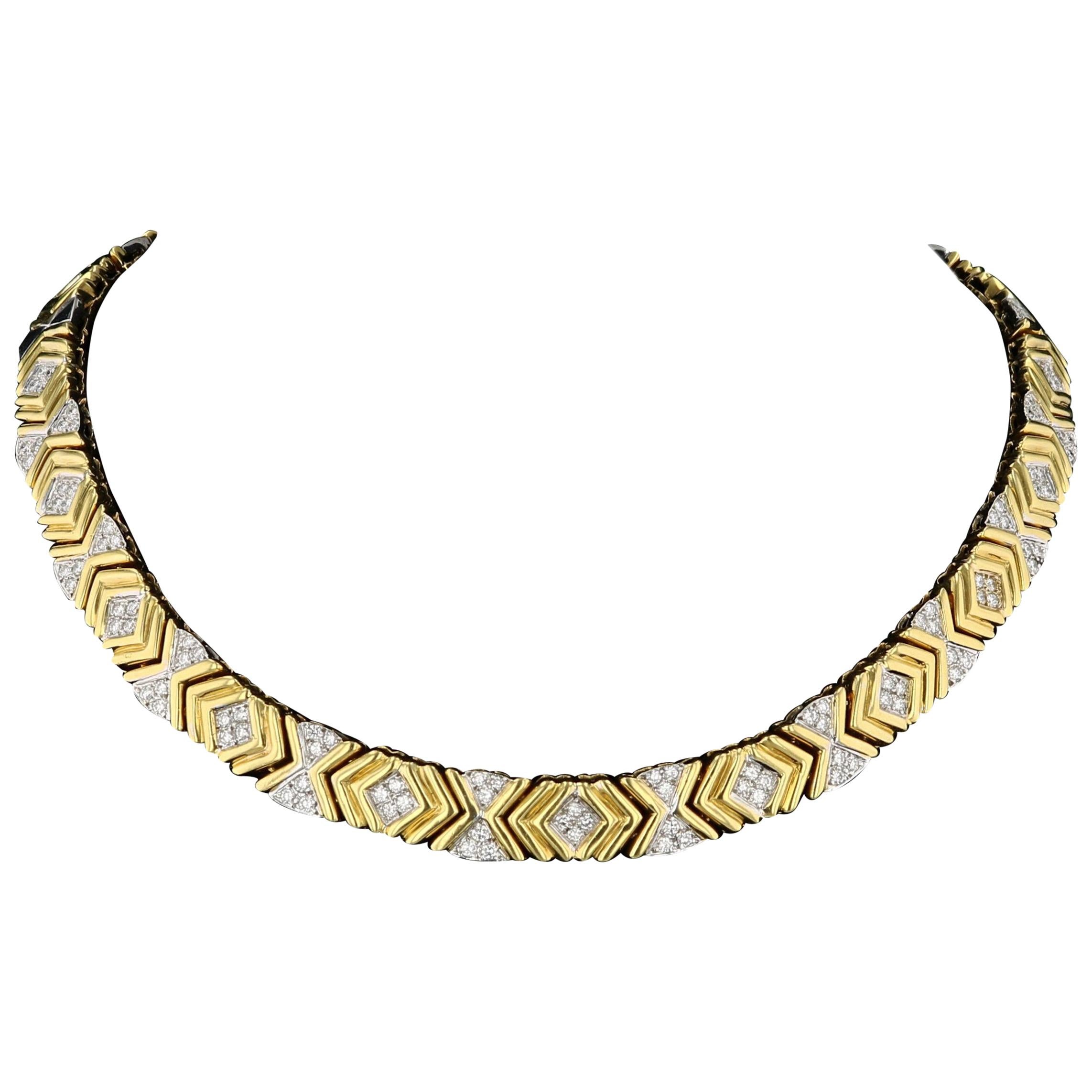 Retro Yellow Gold and Diamond Collar Necklace