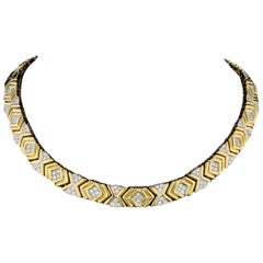 Retro Yellow Gold and Diamond Collar Necklace