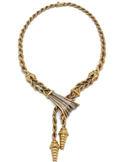 Retro Yellow Gold and Diamond Tassel Necklace, Bracelet & Earrings Set