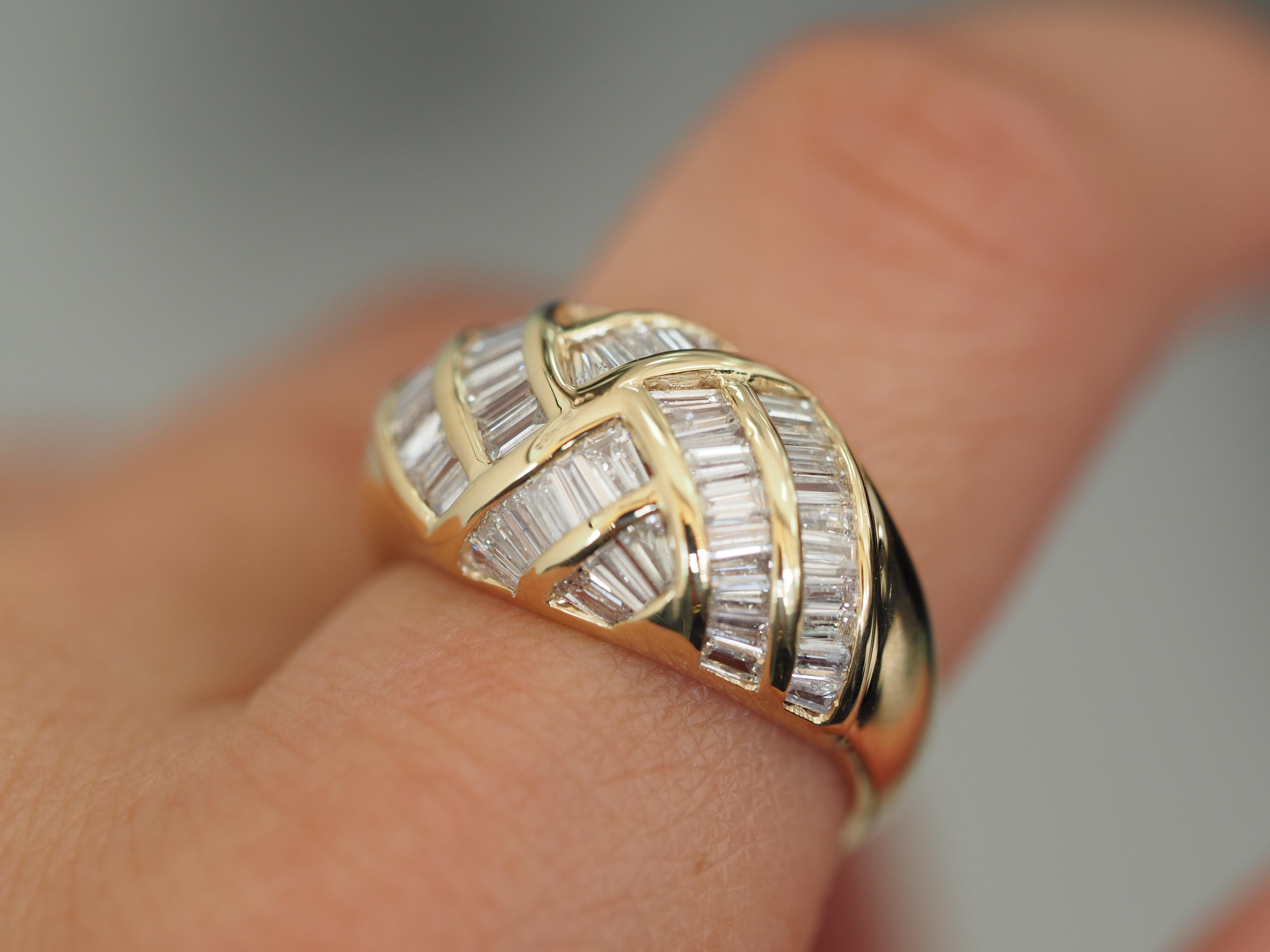 Retro Yellow Gold Baguette Diamond Dome Ring For Sale 2