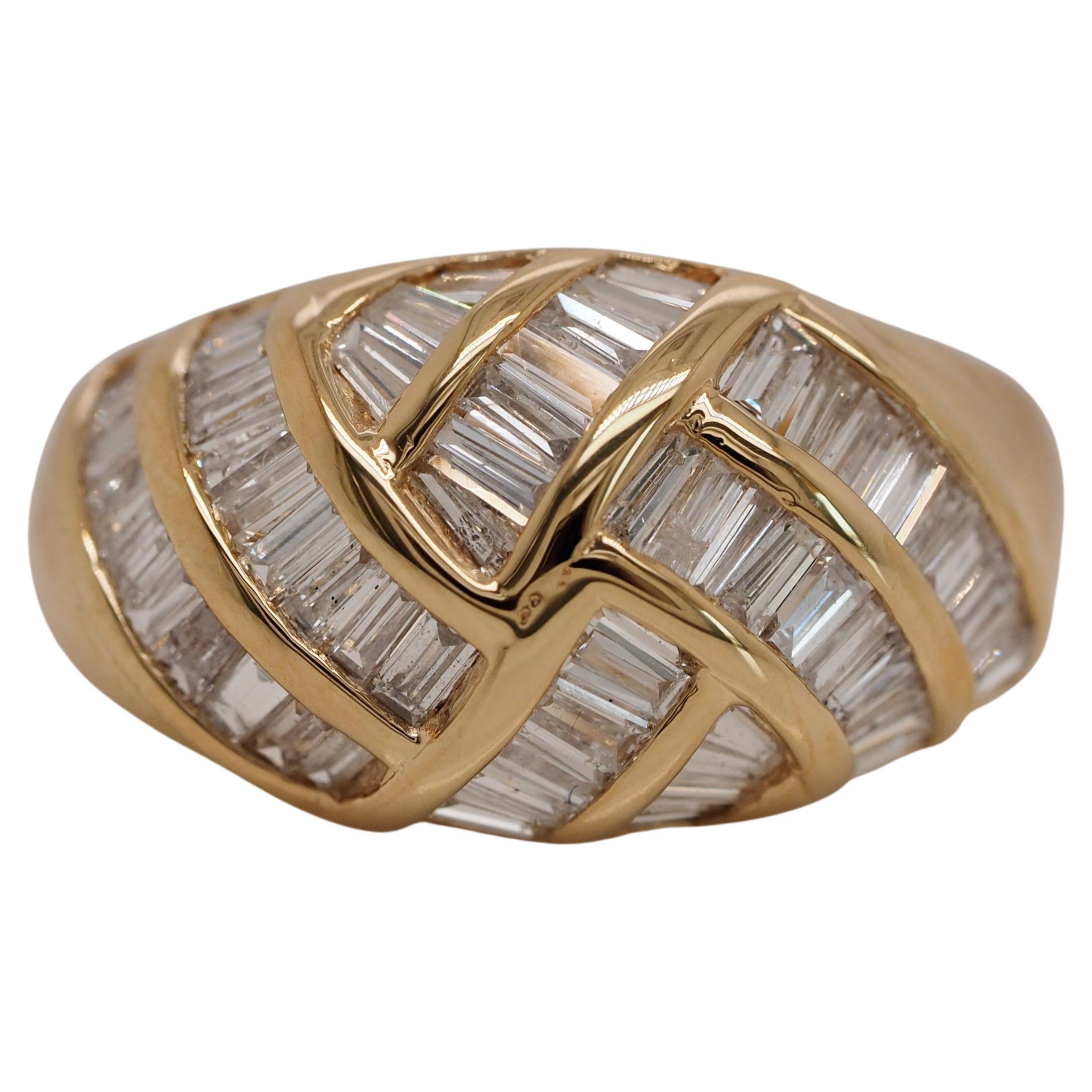 Retro Yellow Gold Baguette Diamond Dome Ring