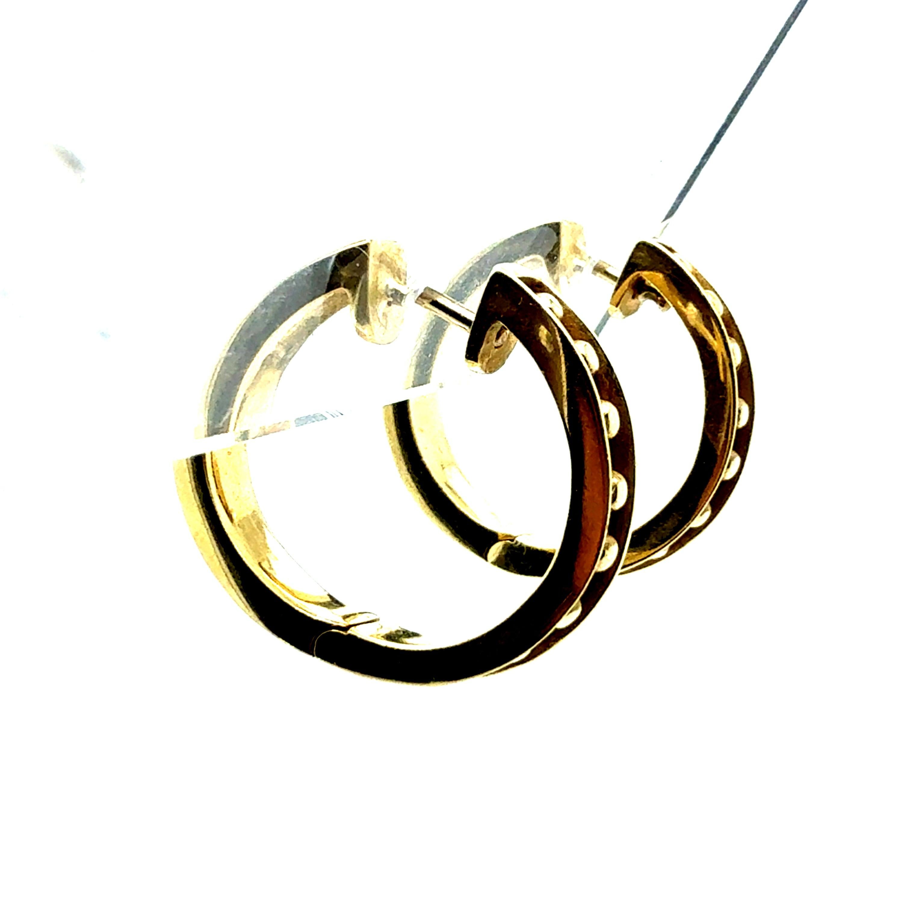 Women's Retro Yellow Gold Beaded Hoop Earrings 20 mm Diameter For Sale