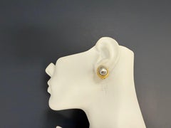 Retro Yellow Gold Black Tahitian Baroque Pearl Earrings Circa 1995