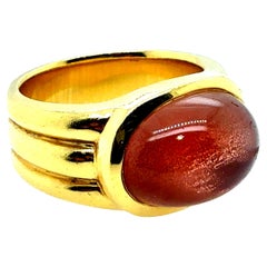 Retro Yellow Gold Cabochon Sunstone Feldspar Cocktail Ring, Circa 1980