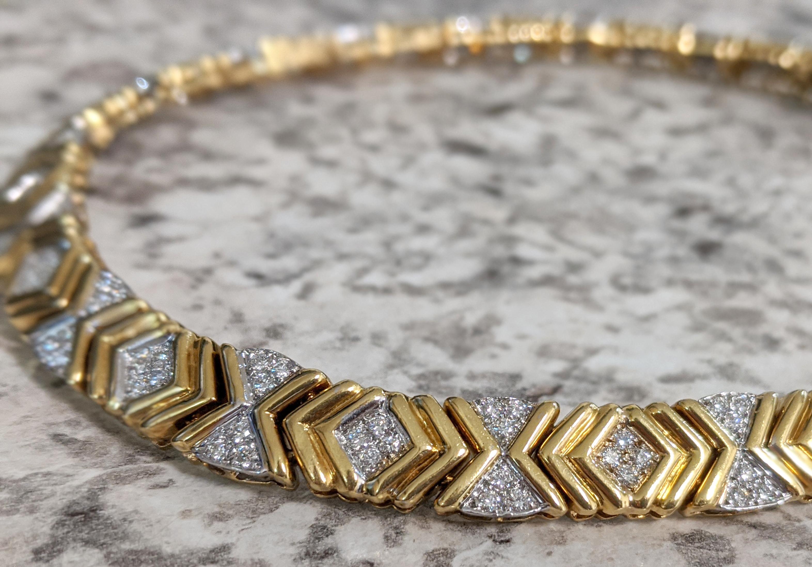 Round Cut Retro Yellow Gold and Diamond Collar Necklace
