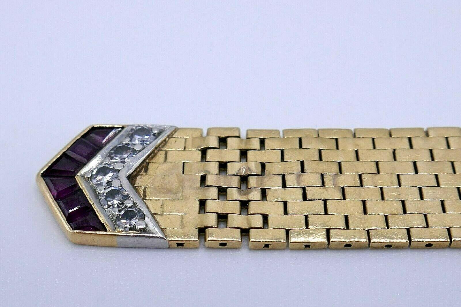 Retro Yellow Gold Diamond Ruby Enamel Buckle Ring In Good Condition In Beverly Hills, CA