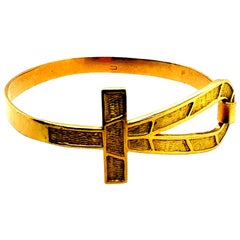 Retro Yellow Gold Egyptian Ankh Bangle Bracelet Circa 1985