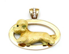 Retro Yellow Gold Enamel Diamond Maltese Dog Pendant
