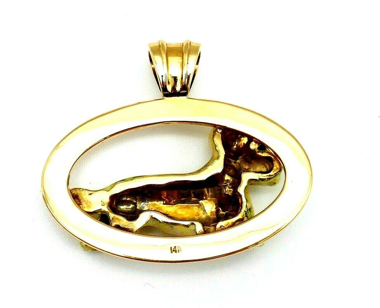 Round Cut Retro Yellow Gold Enamel Diamond Maltese Dog Pendant