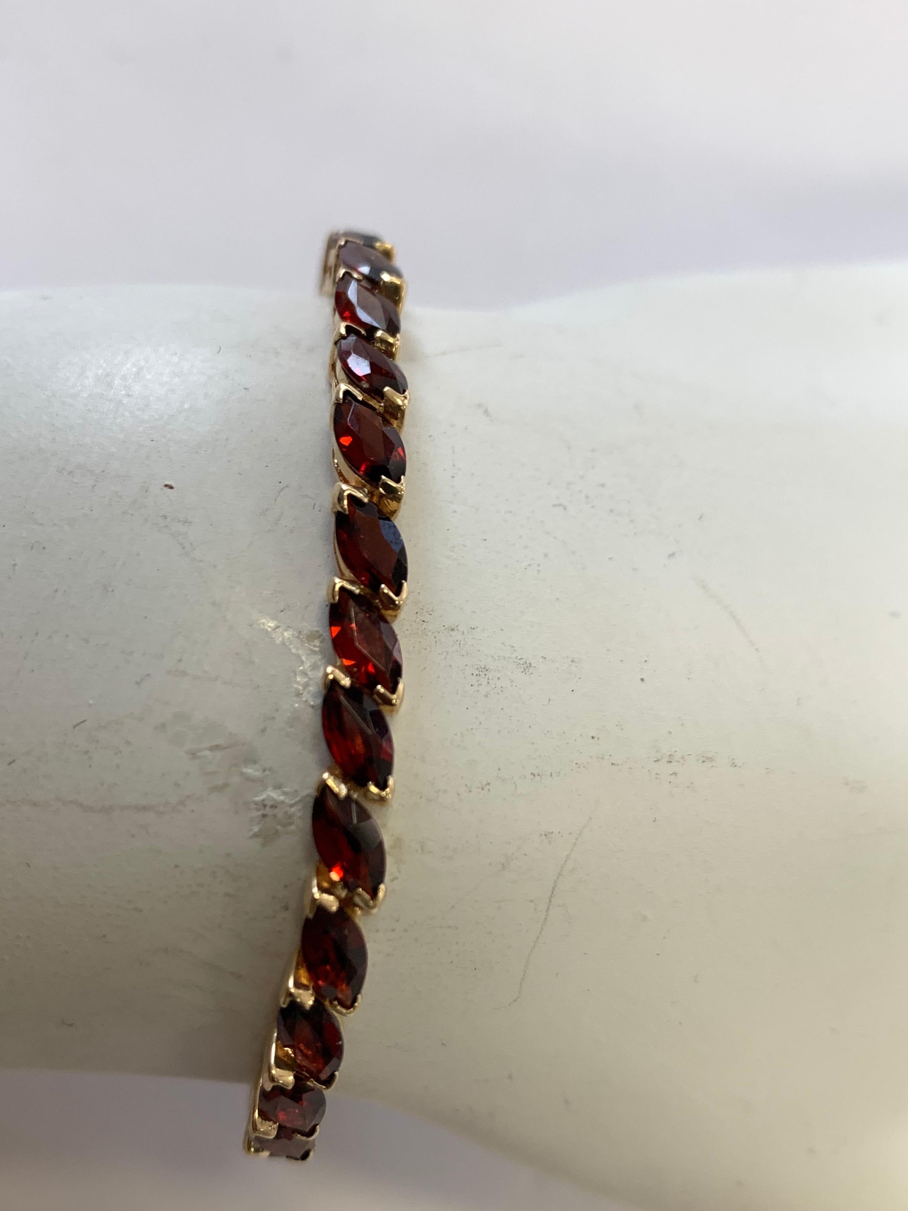 Retro Yellow Gold Estate Bracelet 35 Natural Red Marquise Garnet Gem Stone 1