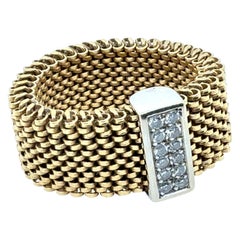 Bague rétro en or jaune, à anneau souple et sertie de diamants naturels, CIRCA 1980