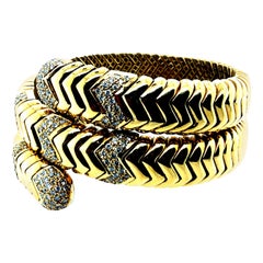 Retro Yellow Gold Flexible Snake Cuff Statement Bracelet Circa 1970