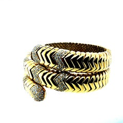 Retro Yellow Gold Flexible Snake Cuff Statement Bracelet Circa 1970