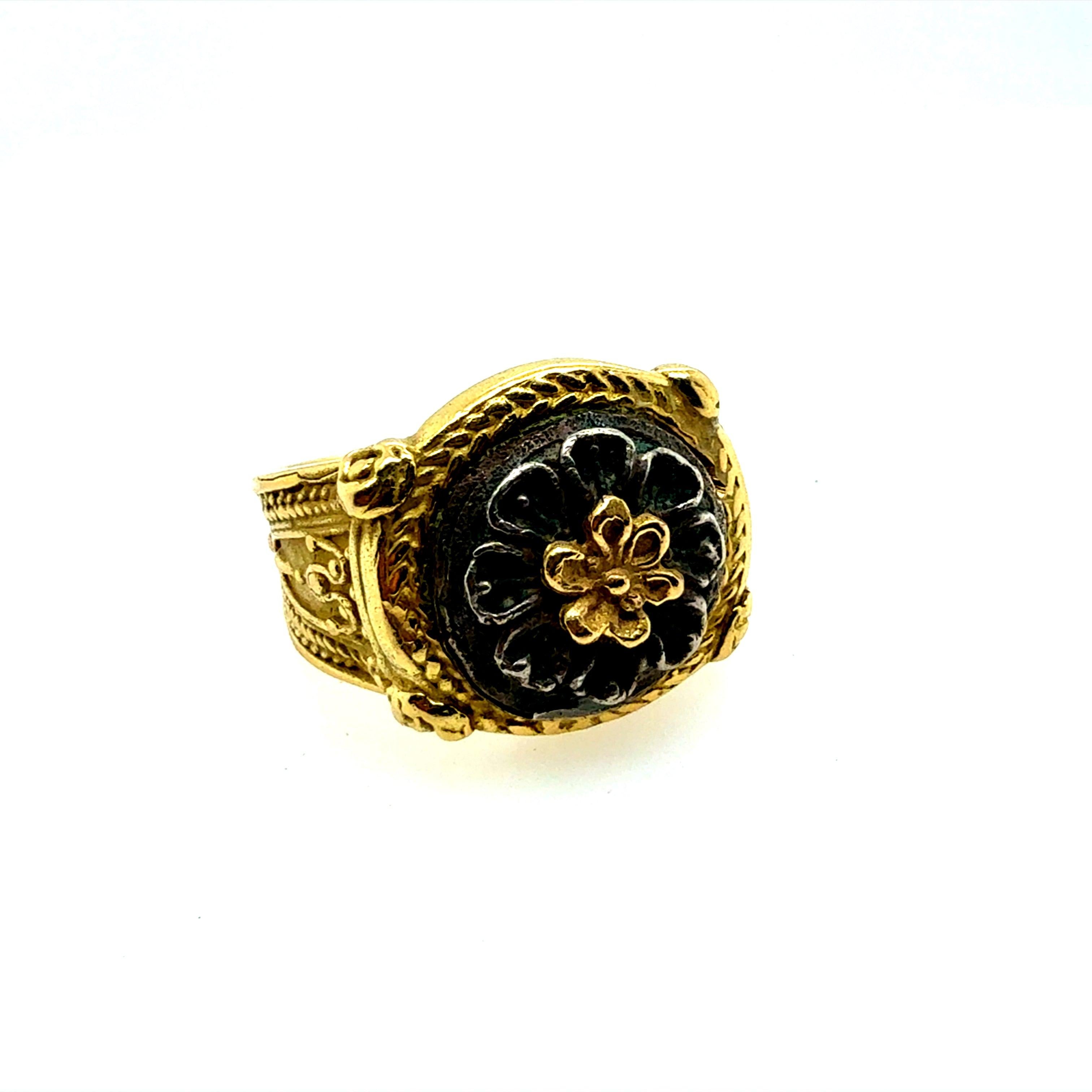 Women's Retro Yellow Gold Floral Petal Medallion Style Statement Ring Circa 1985 For Sale