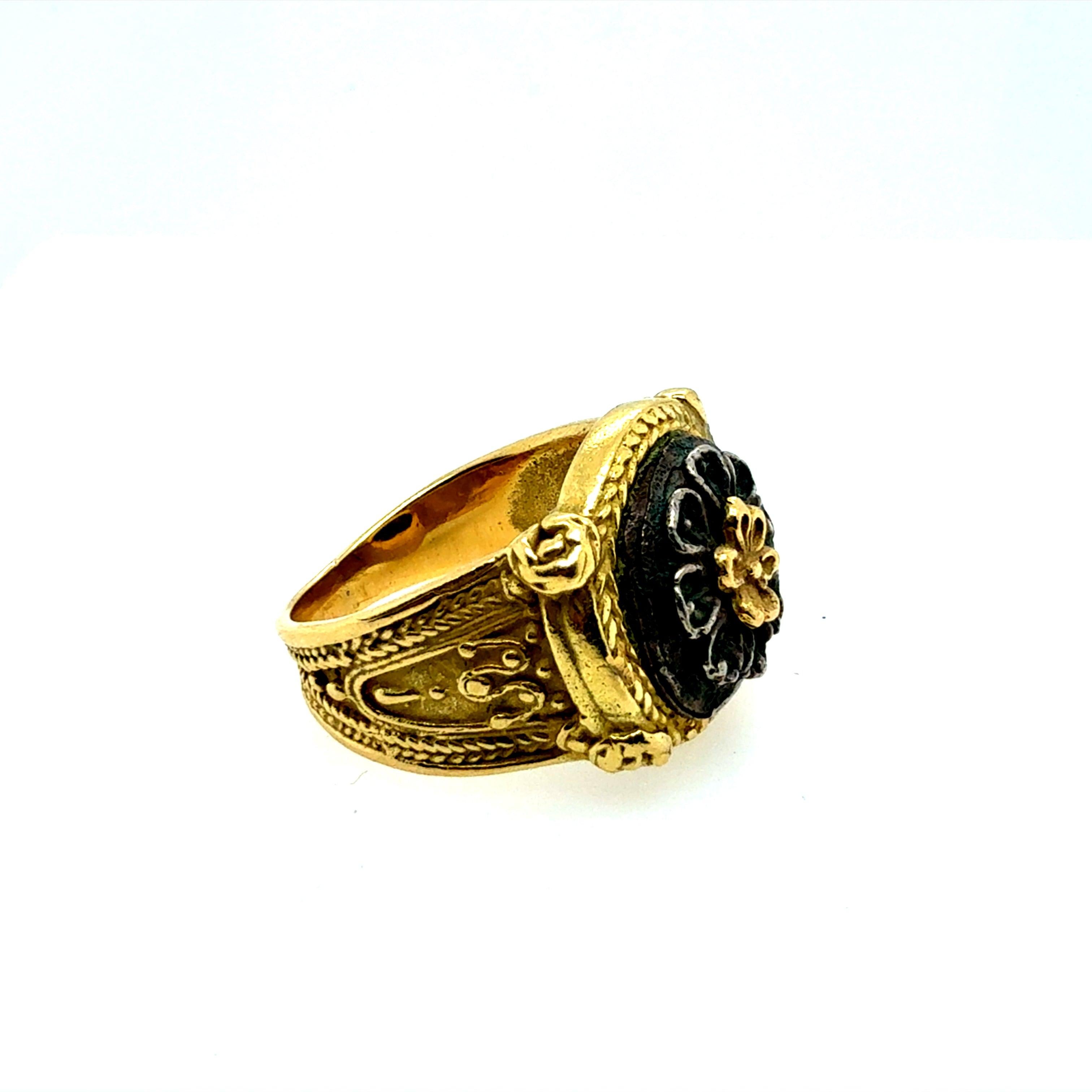 Retro Yellow Gold Floral Petal Medallion Style Statement Ring Circa 1985 For Sale 2