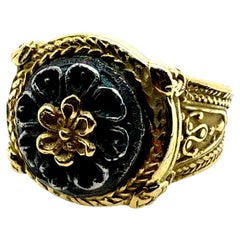 Retro Yellow Gold Floral Petal Medallion Style Statement Ring Circa 1985