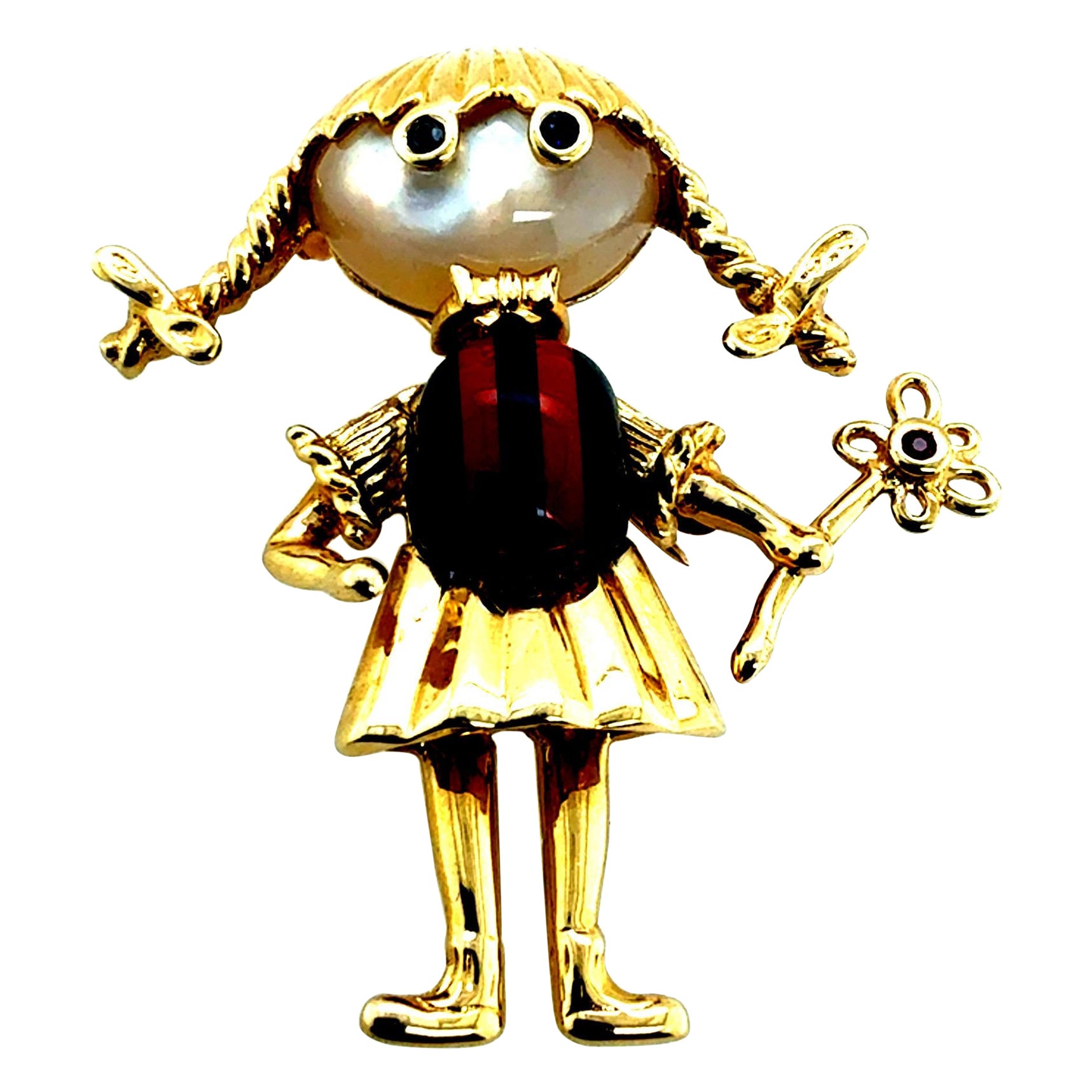 Retro Yellow Gold Flower Girl Pendant and Brooch Circa 1990 For Sale